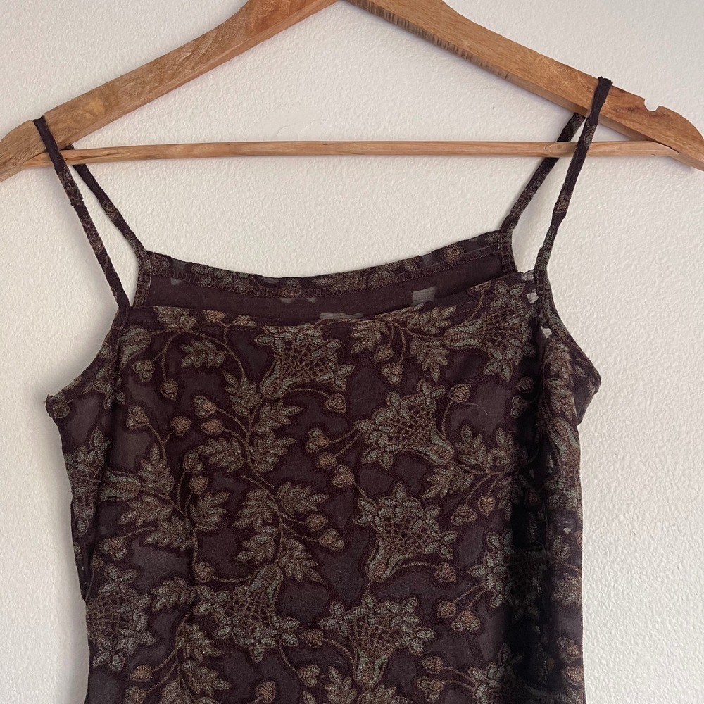 Vintage Abahouse Devinette Semi-Sheer‎ Brown Floral Camisole - Picture 9 of 12